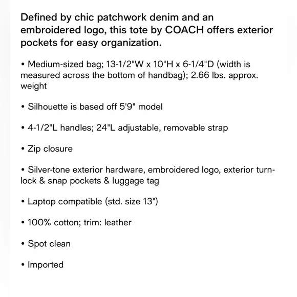 ✨NWT✨COACH DENIM MED/LARGE PATCHWORK CARGO TOTE🔥G😍RGEOUS‼️SOLD OUT ONLINE🤌🏽 - Picture 6 of 6